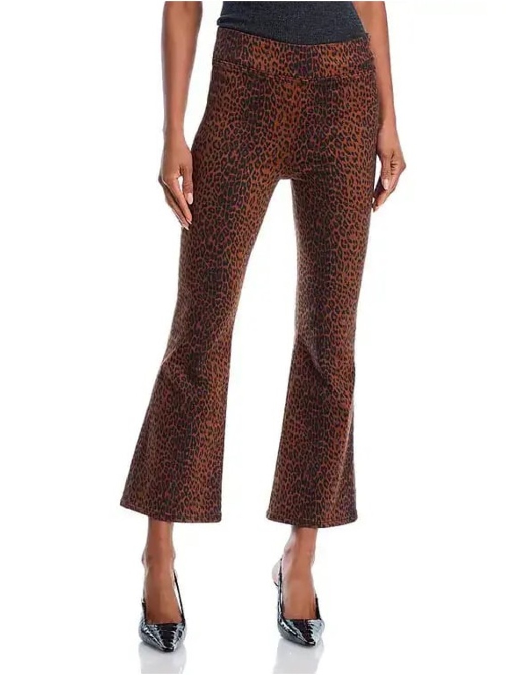 FRAME Jet Set High Rise Cropped Mini Bootcut Jeans in Leopard Size 1